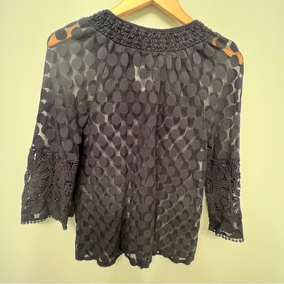 Alfani Petite Navy Blue Sheer & Lace Top - Picture 2 of 7